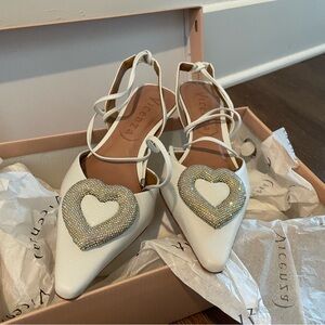 White Heart Embellished Heels with Adjustable Straps